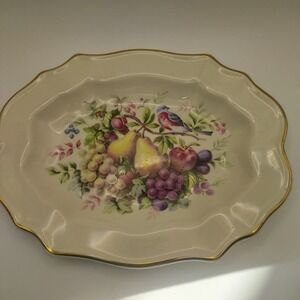 Avon Enoch Wedgwood England 1976 Fruit Bird Oval Serving Dish 22k Gold Trim Read